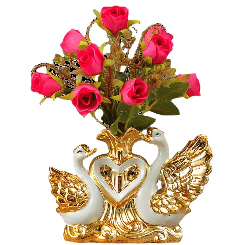 Factory Direct Supply Swan Ornaments Wedding Gift Ceramic Home Decorations TV Cabinet Wine Cabinet Living Room Creative Flower Arrange