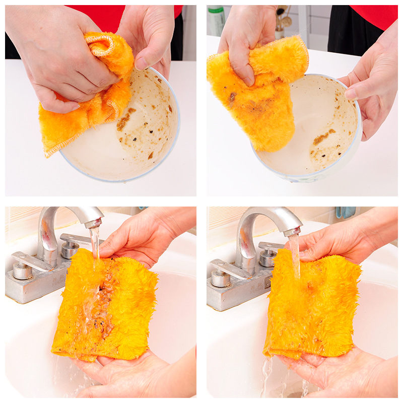 Wood fiber dish towel wholesale oil removing wood fiber rag double-layer thickened non-stick oil kitchen cleaning scouring pad