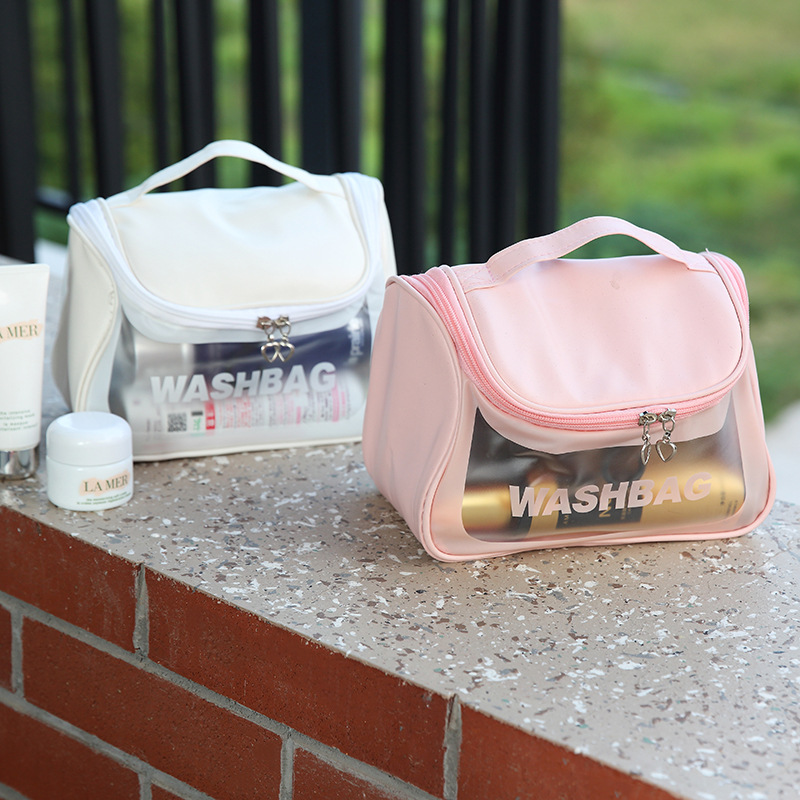 Semi-circular Transparent Letter Wash Bag Storage Bag for Travel Large Capacity Simple Waterproof Storage Wash Bag