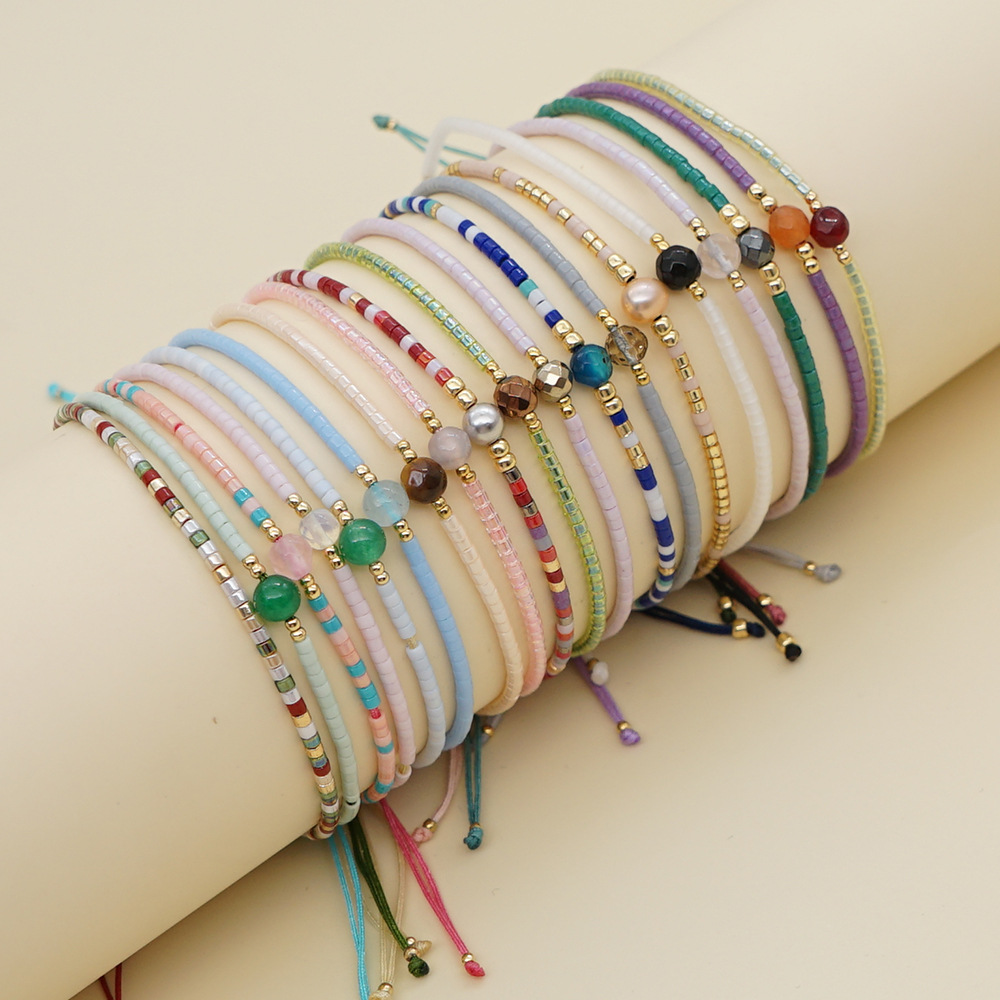 Bohemian style rice beads semi-precious stone colored beaded lucky stone wholesale couple bracelet Women's Small bracelet