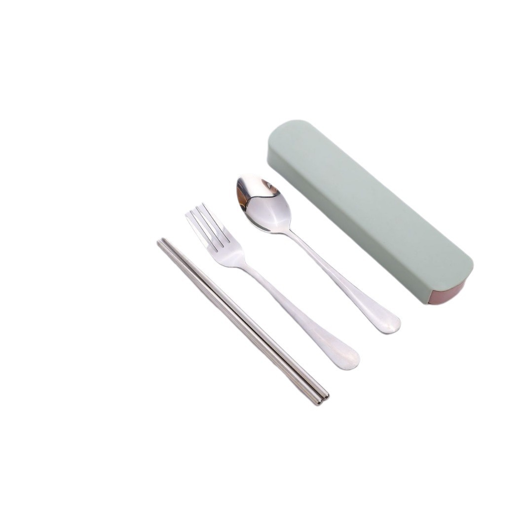 Stainless Steel Tableware Three-piece Set Portable Chopsticks Spoon Fork with Storage Box Student Canteen Set Gift Set