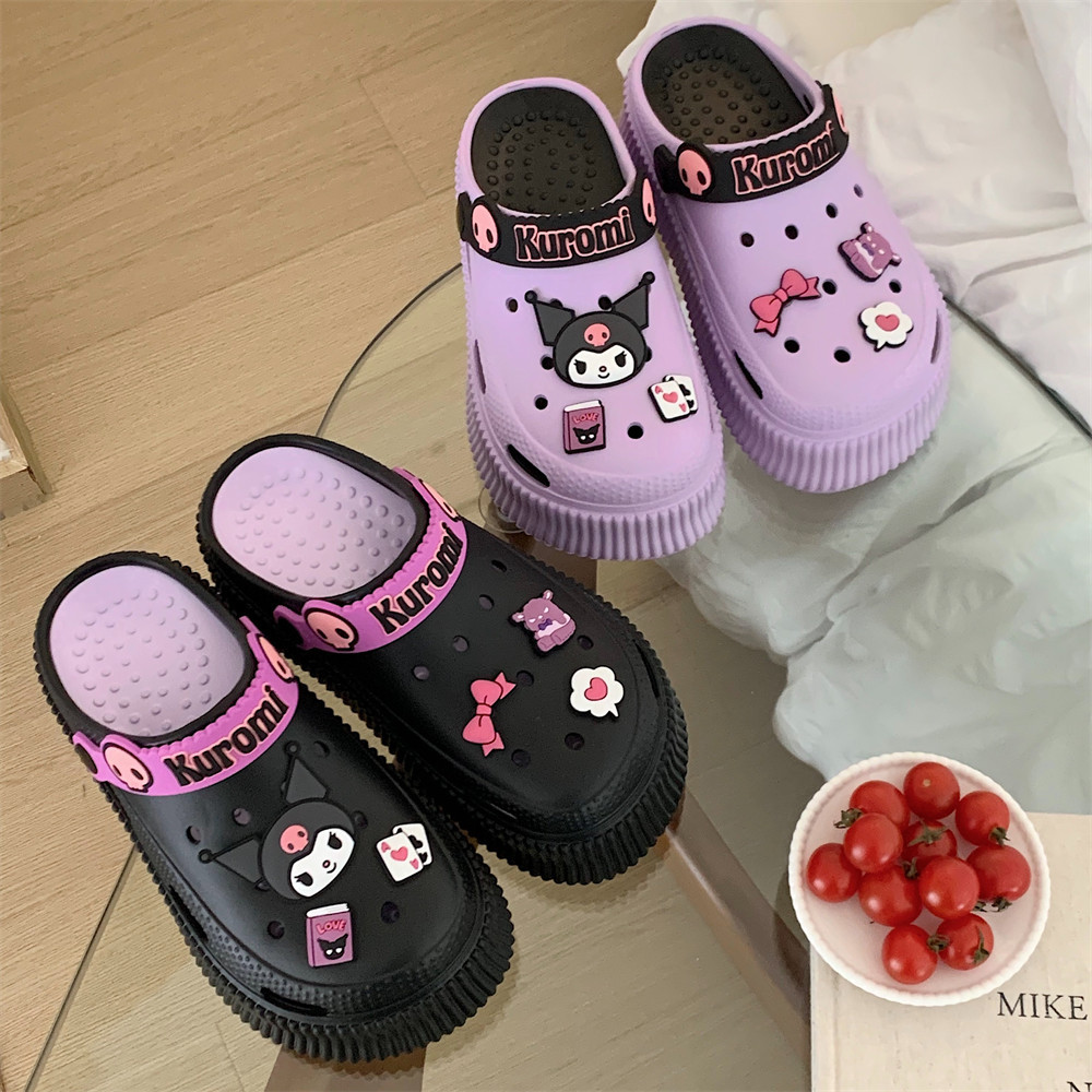 Thick-soled beach sandals and slippers Sanrio ip joint name sweet cool cute kulomi Baotou hole shoes women's summer