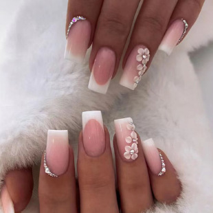 White romantic simple French pure want to wear a pile of diamond nail pieces European and American ins Wind fake nails wholesale