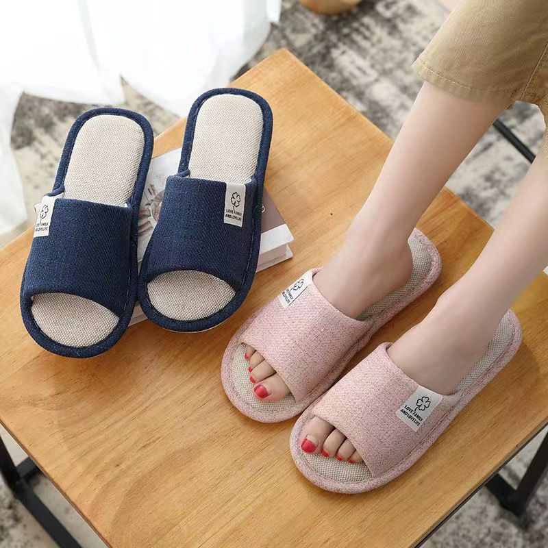 Linen Slippers Men's and Women's Indoor Non-Slip Home Four Seasons Cotton and Linen Slippers Silent Breathable Couple Fashion Slippers Trendy