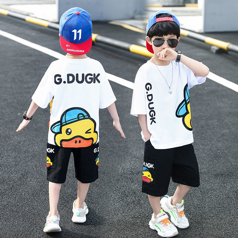 Boys' summer sports suit 2024 new children's short-sleeved summer boys' performance little yellow duck cartoon clothes