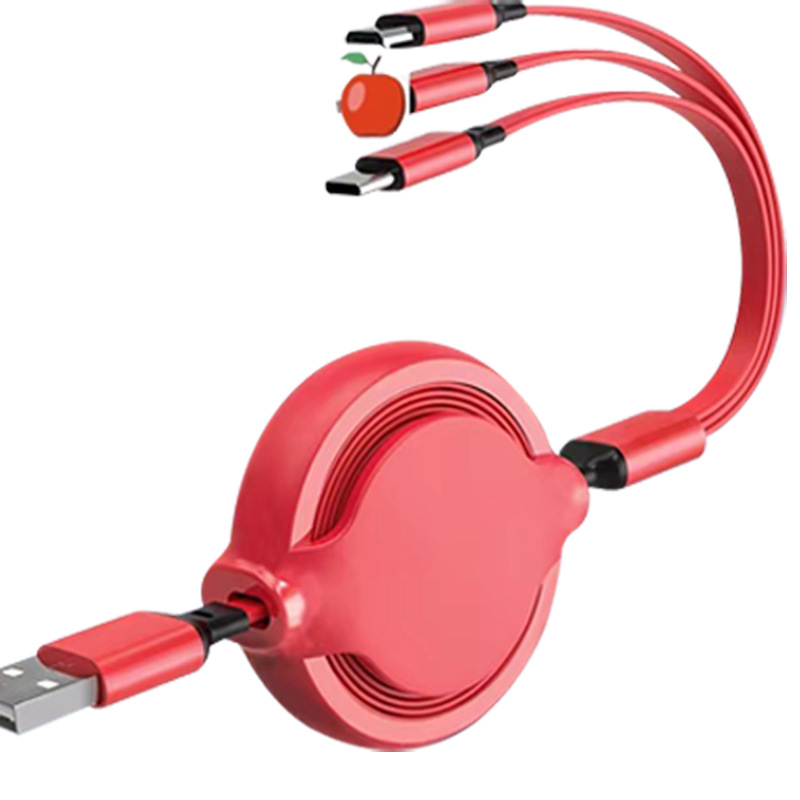 New macaron one-to-three telescopic data cable mobile phone car gift logo liquid three-in-one charging cable