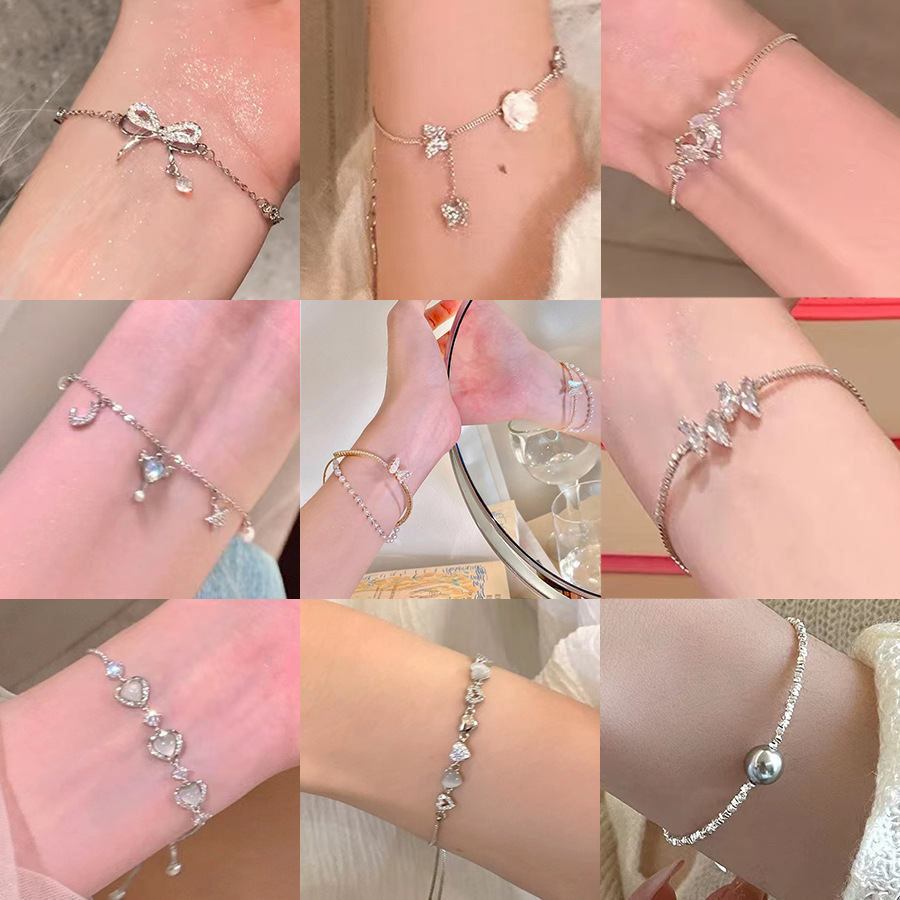 High-end niche bow diamond bracelet female light luxury ins titanium steel bracelet 2024 popular student jewelry