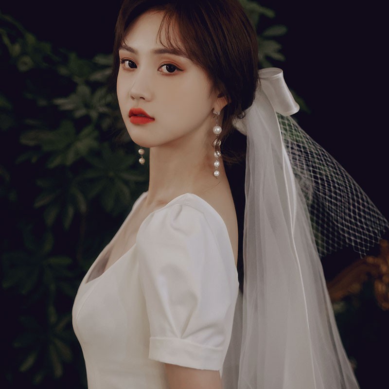 Veil 2021 New Headwear Bride's Main Wedding Dress Photo Props License Wedding French Proposal White Bow