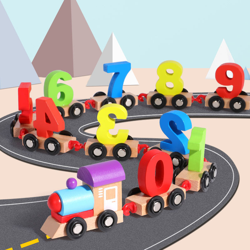 Children's Wooden Magnetic Digital Train Stitching Building Blocks Toys Boys and Girls 1-2-3 Years Old Baby Early Education Enlightenment