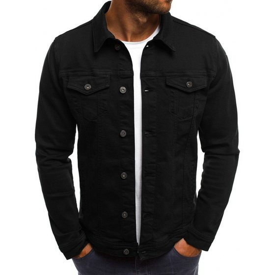 European size cross-border spring and autumn winter men's youth jacket denim clothing slim fit tooling solid color thick shirt coat foreign trade