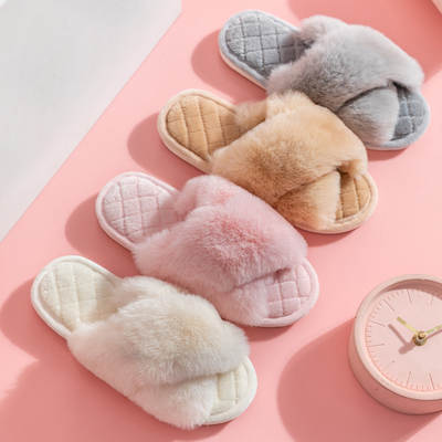 Cross-border Amazon PVC winter slippers plush cross-floor cotton slippers indoor home warm plush slippers