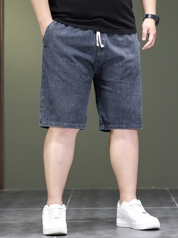 Large Size Men's Spring Waist Summer Thin Five-point Pants Men's Plus Size Large Size Loose Straight Five-point Denim Pants