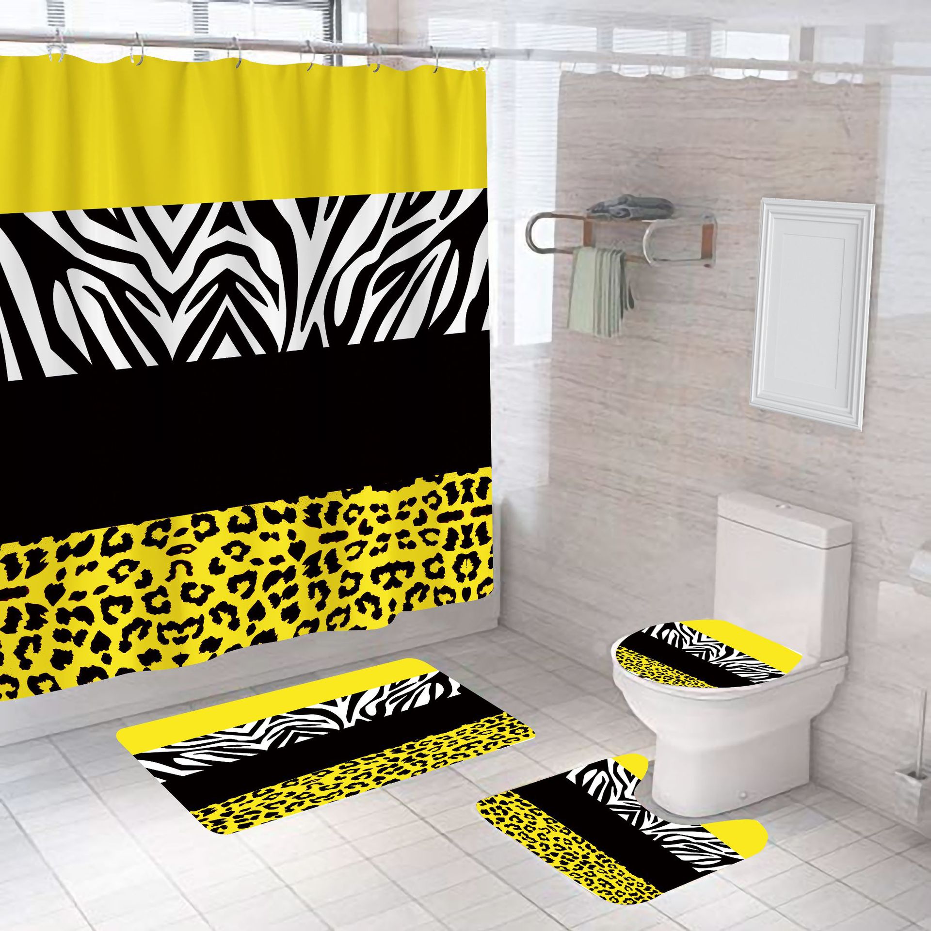 Geometric shower curtain bathroom curtain bathroom curtain 3D digital printing non-perforated factory direct supply