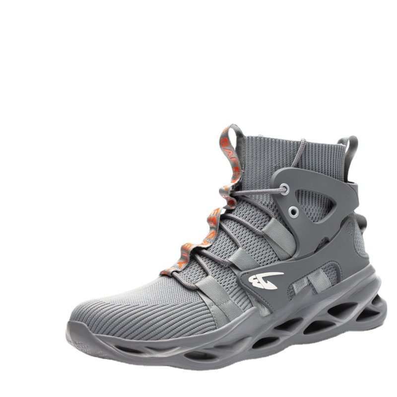 Cross-border high-top protective shoes flying woven lightweight work shoes anti-smashing anti-piercing protective shoes steel toe cap work shoes