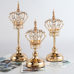 European Crown Candlestick Ornaments Wedding Props Home Decoration Electroplating Handmade Iron Crystal Candlestick Factory Outlet