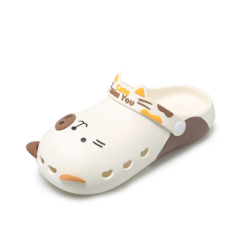 Poop feeling closed toe slippers summer student cartoon kitten internet celebrity thick bottom hole shoes women's outer wear wear-resistant beach shoes