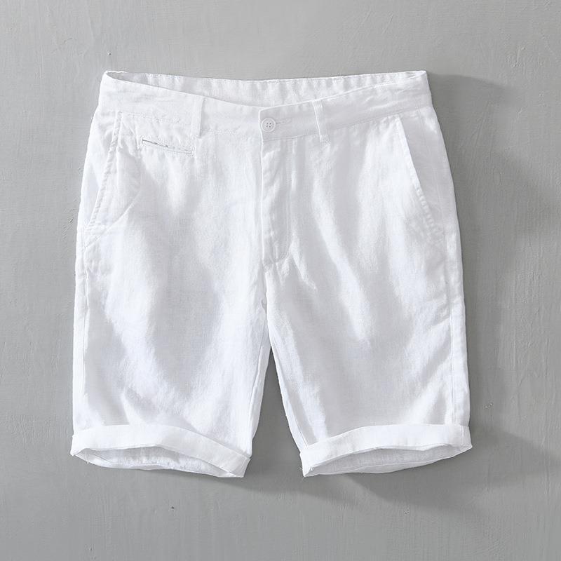 L8216 Pure Linen Thin Breathable Shorts Men's Loose Casual Beach Casual Pants Men's One-Piece Hair