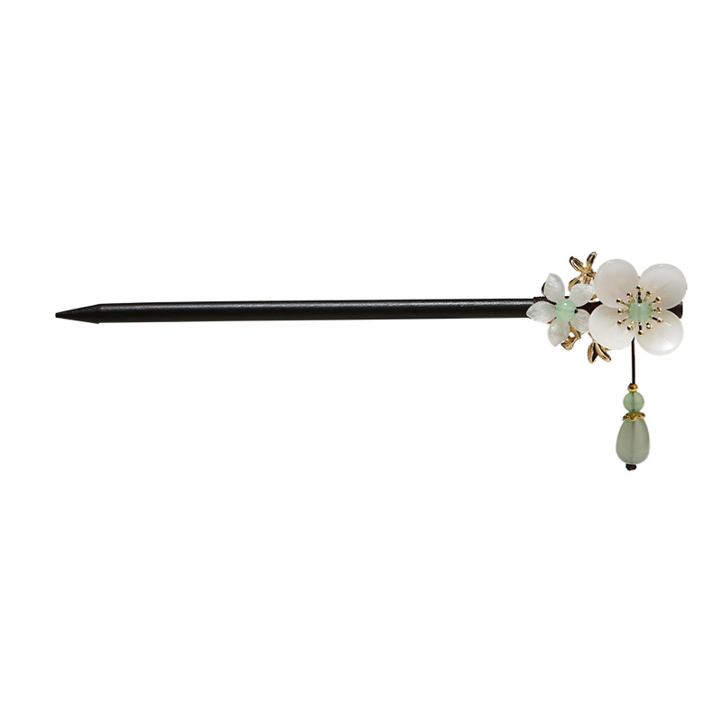Chinese style flower pendant wooden hairpin vintage cheongsam Hanfu tassel accessories hairpin ancient style step shake hair accessories