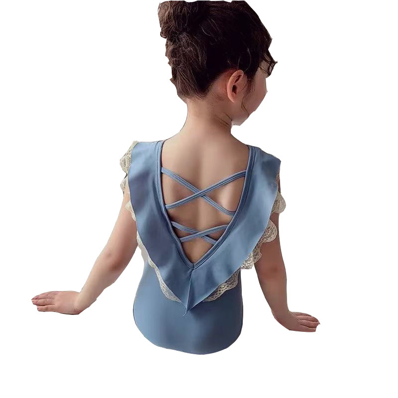 2024 New Children's One-piece Swimsuit Girl's Cute Lace Ruffle Sleeve Swimsuit Cross-back Swimsuit