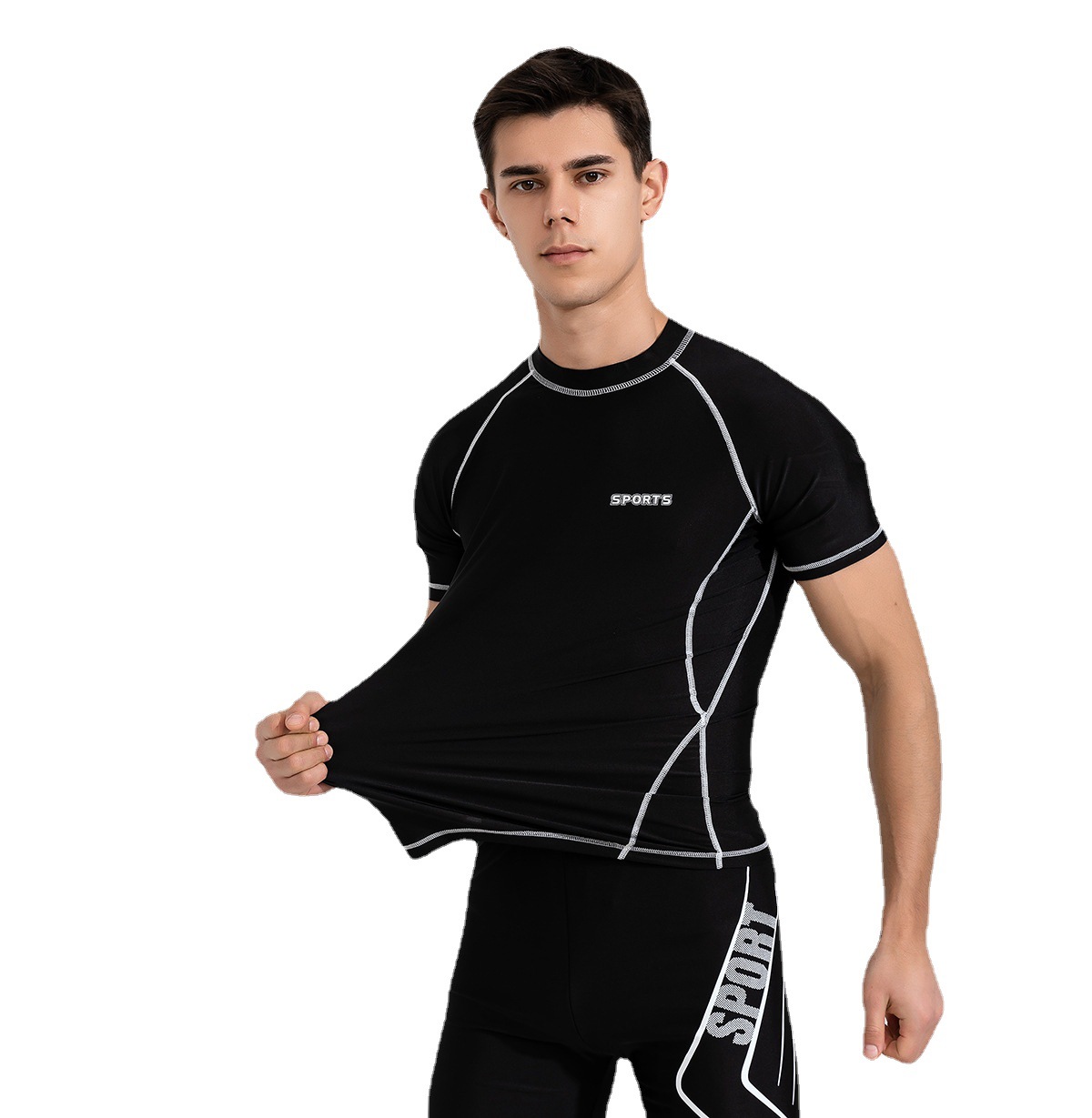 Wholesale Swimwear Men's Split Two-piece Set Men's Sunscreen Short-sleeved Surfing Scuba Suit Large Size Beach Swimming Trunks for Men