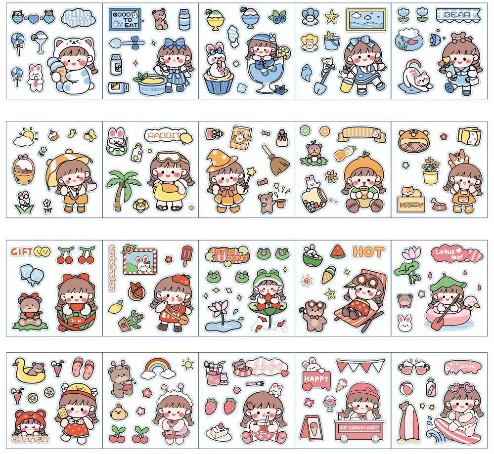 Small Clear ins Style Cartoon Girl's Heart Hand Account Mobile Phone Sticker Water Cup Sticker Thermos diy Japanese Sticker