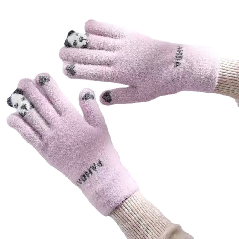 Winter Women's Touch Screen Gloves Cute Thickened Fleece-lined Warm Gloves Cold-proof Anti-freeze Korean Style Riding Gloves for Students