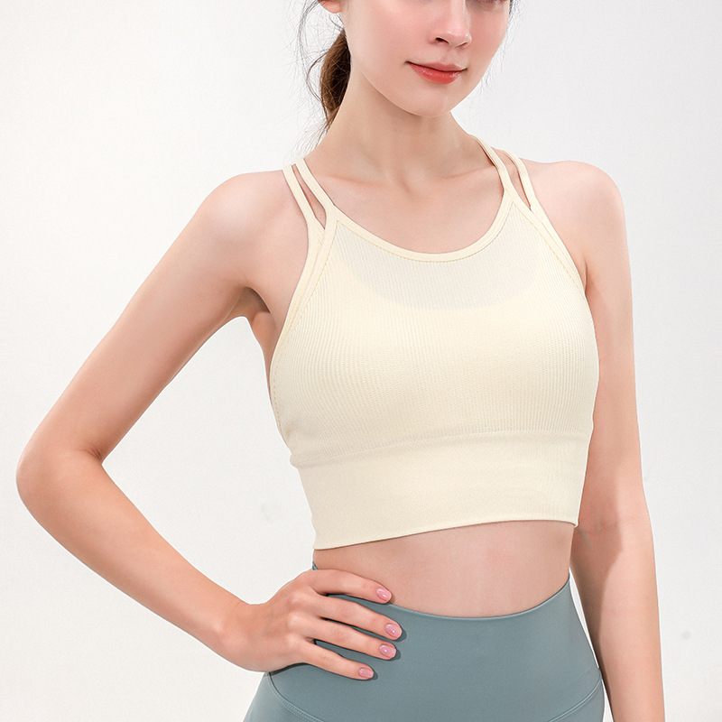 Sports Underwear Beautiful Back Bra Fitness Running Thin Shoulder Strap Camisole Fake Two-piece Rib Yoga Clothes Top Women