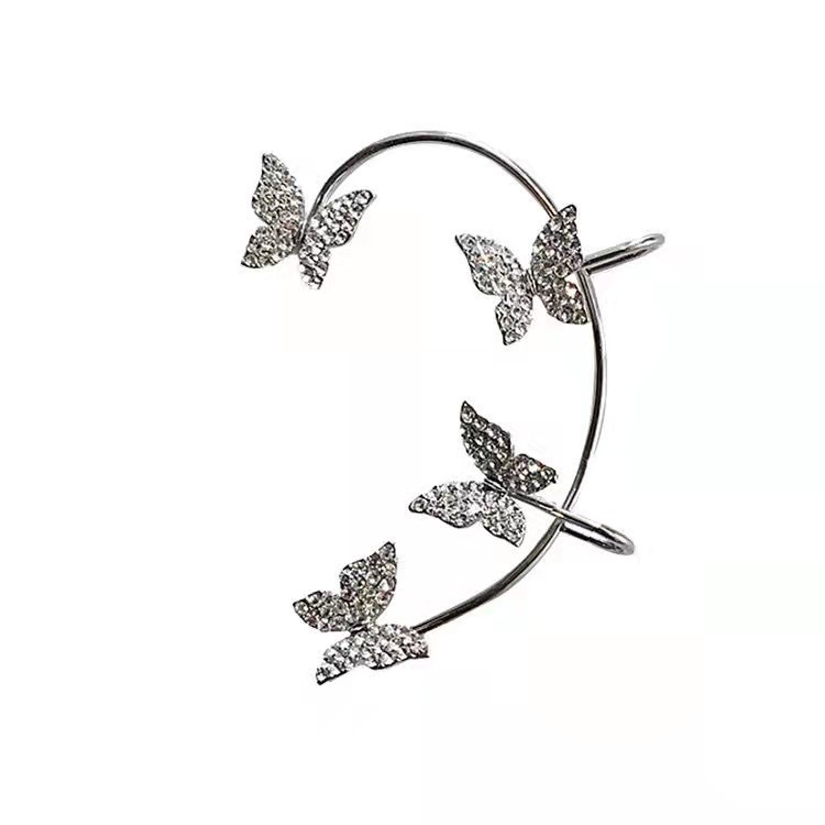 Cross-border diamond butterfly ear clip fashion all-match earless ear clip Internet celebrity temperament commuter earless earrings