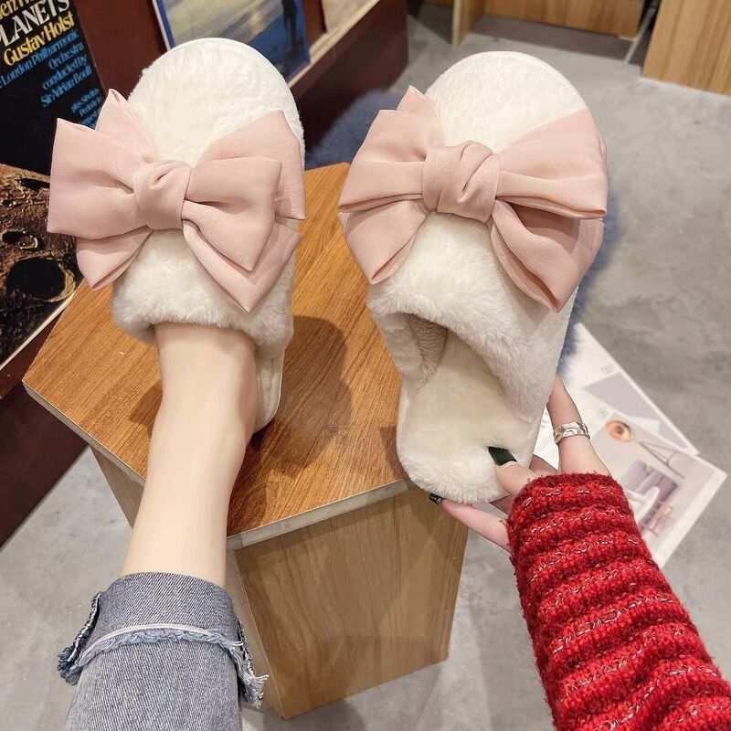 Cartoon cute flat cotton slippers for women autumn and winter non-slip thick-soled outer wear woolen slippers indoor warm confinement New