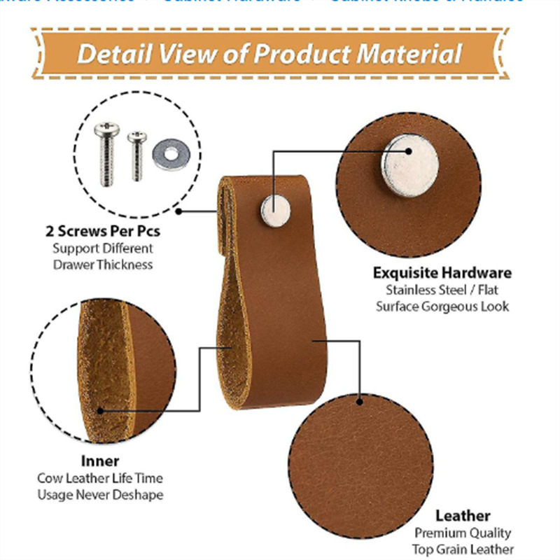 In stock Nordic style door cabinet leather handle Drawer Wardrobe Door leather handle PU leather screw handle