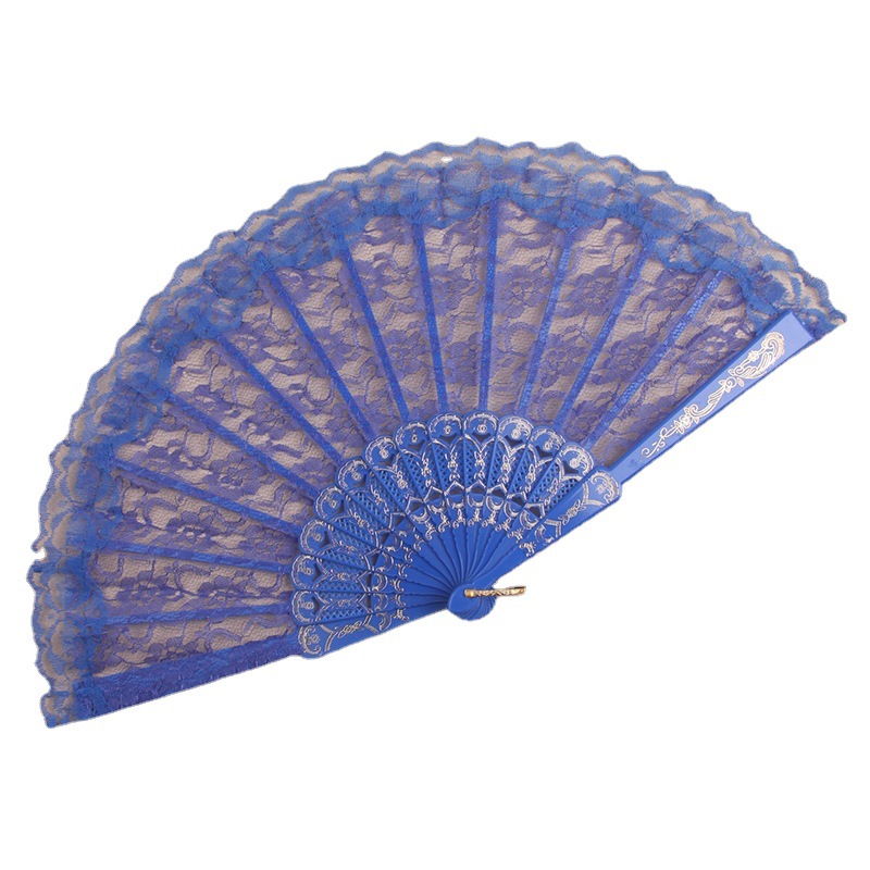 Lace fan Net red fan orchid transparent fan silk fan Chinese style dance fan cheongsam props color multi-factory direct sales