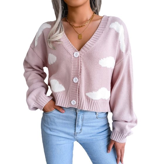 ins wind Real shot autumn and winter New European and American Baiyun knitted cardigan sweater independent station Amazon cross-border women's clothing
