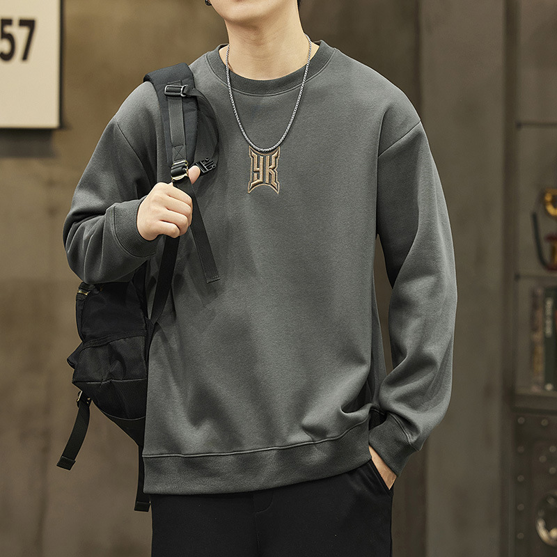 Heavy round neck sweater men's spring and autumn oversize American fashion brand loose long sleeve T-shirt student coat clothes