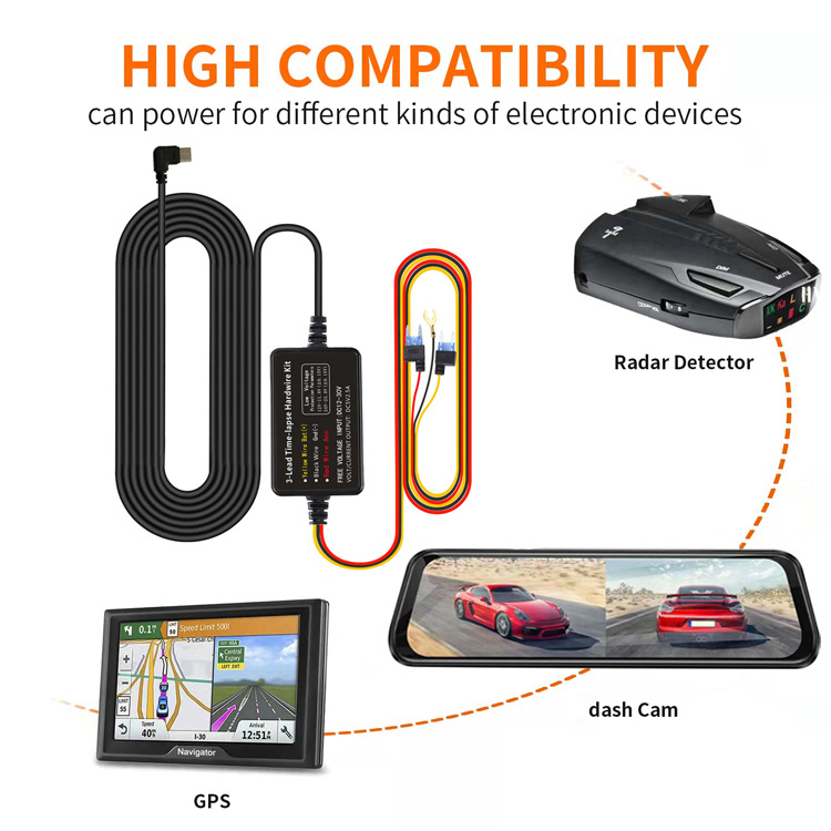 Direct selling car voltage reduction line three-core video streaming media driving recorder 12V to 5V car power cord