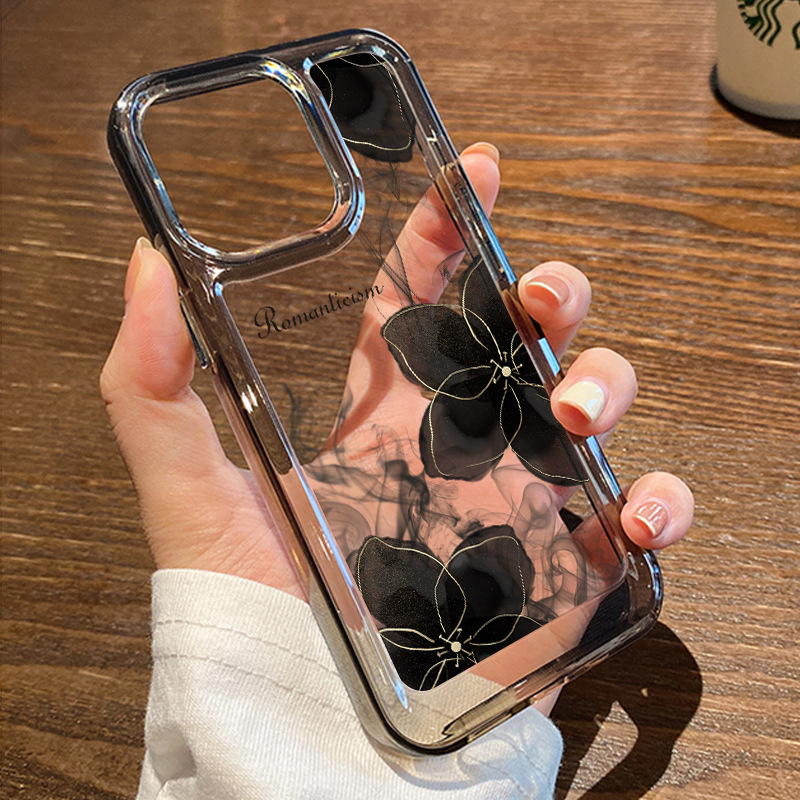 適用蘋果15手機殼iphone14promax太空殼13文藝黑金山茶花12保護套