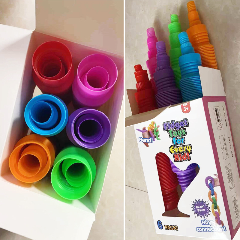 Cross-border pop tube corrugated DIY telescopic tube vent color water pipe toy fun decompression plastic tube wholesale