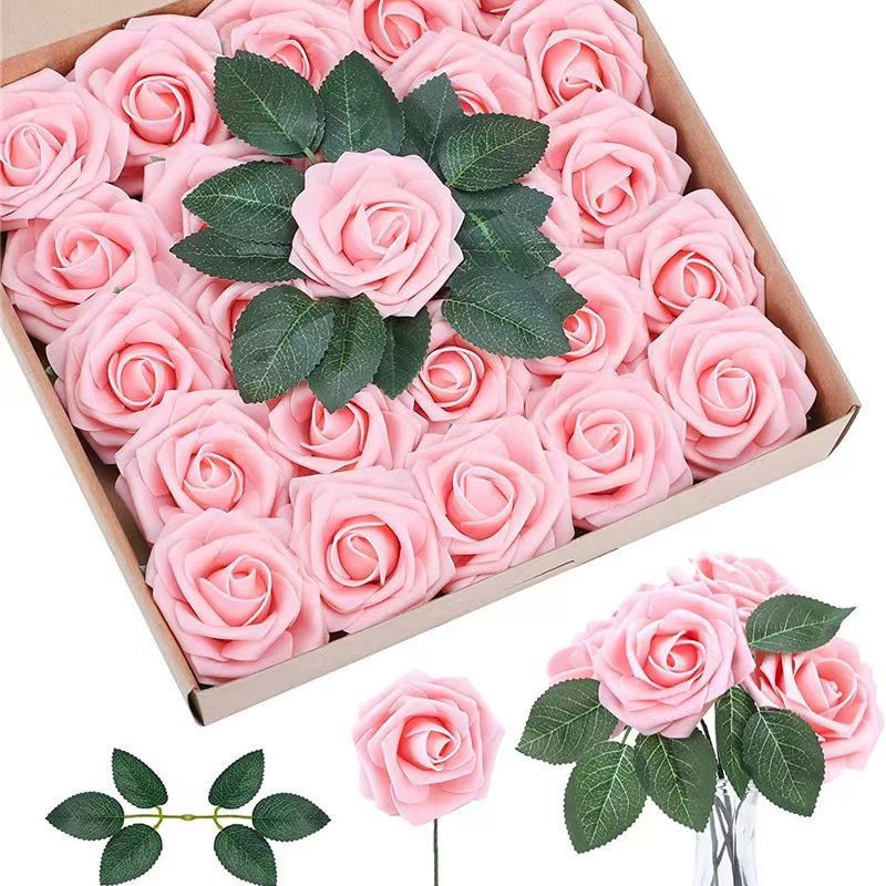 Cross-border simulation gift box foam pe rose fake flower with Rod 25 wedding decorative flowers Valentine's Day gift