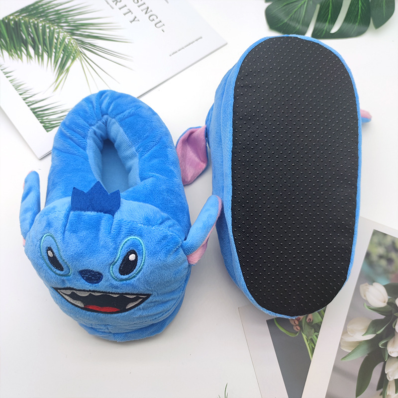 Winter Star Baby Stitch Plush Slippers Cartoon Couple Indoor Home Full Pack Heel Thickened Warm Cotton Shoes