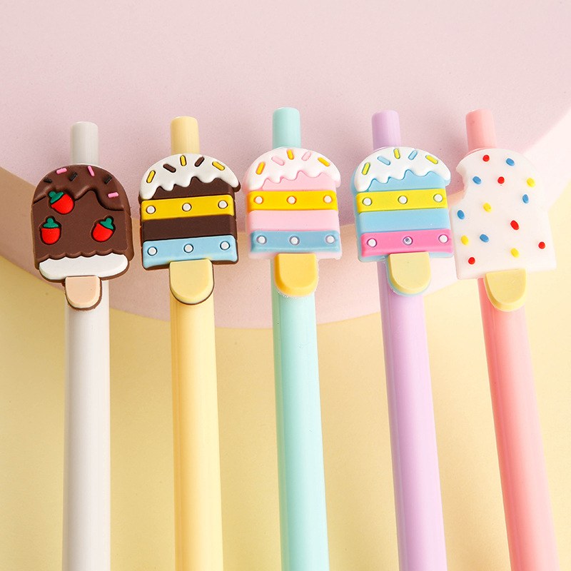 Cartoon cute student summer ice cream PVC soft glue popsicle popsicle stick pen small fresh ballpoint pen