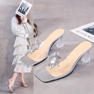 wish Amazon high heel sandals women's 2023 new women's shoes European and American fashion rhinestone foreign trade plus size sandals