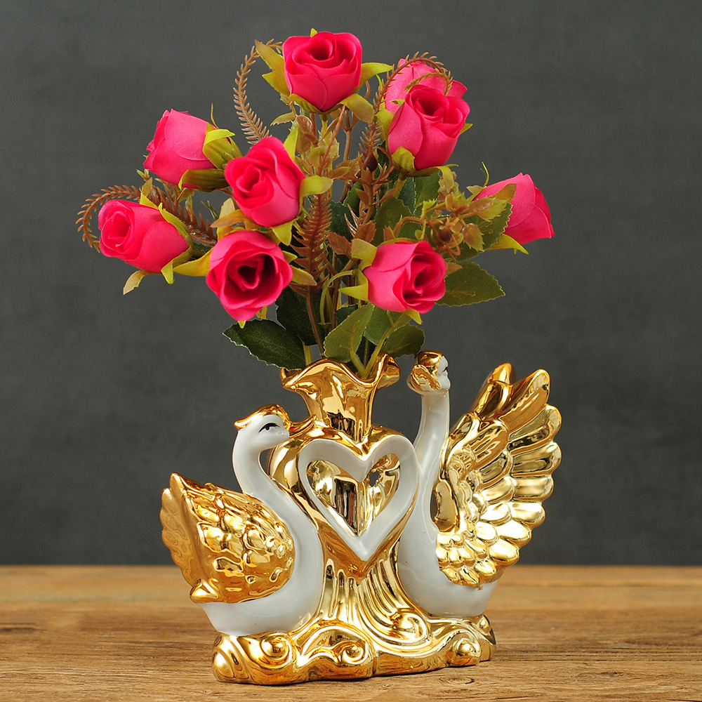 Factory Direct Supply Swan Ornaments Wedding Gift Ceramic Home Decorations TV Cabinet Wine Cabinet Living Room Creative Flower Arrange