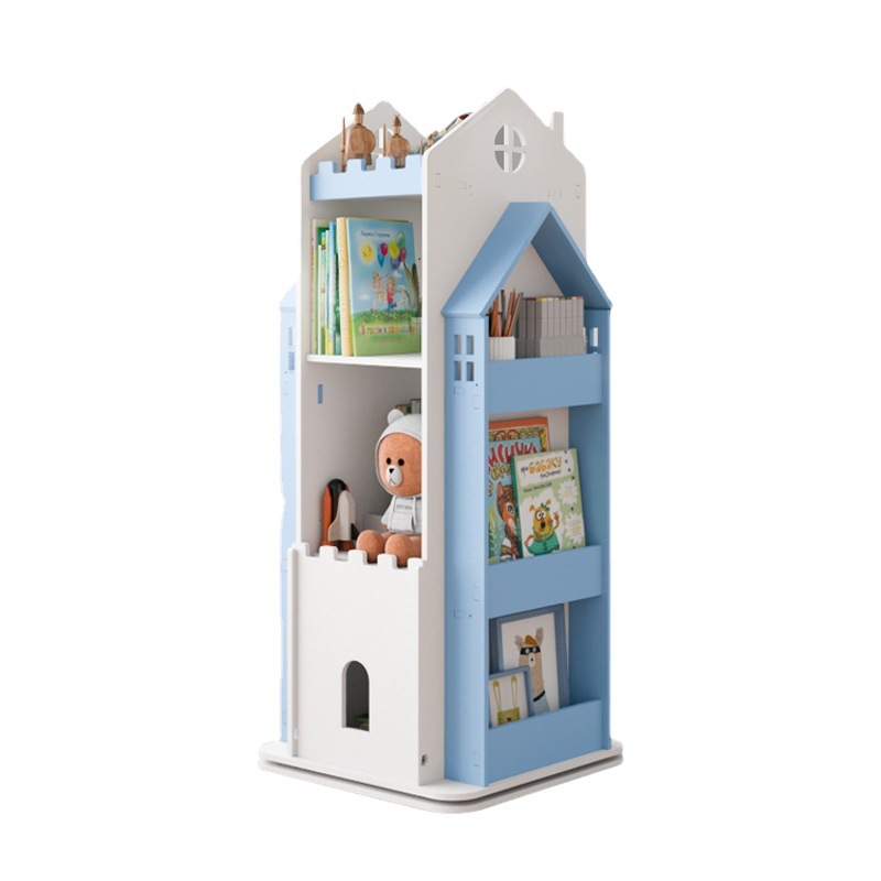Creative Castle 360-degree Rotating Bookshelf Bookcase Children's Picture Book Rack Student Reading Rack Baby Storage Rack