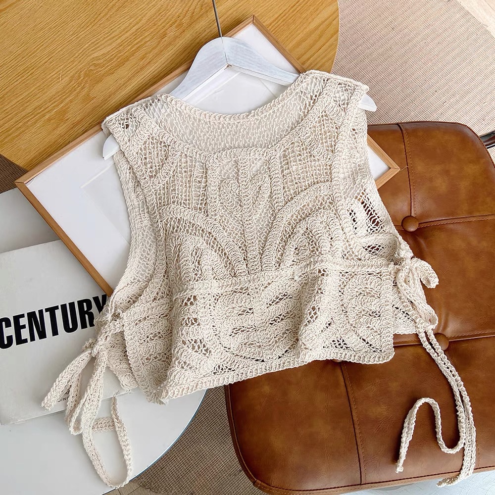 Sweet Strap Outer Waistle Small Vest Korean Style Design Sense Tie Bow Vest Short Small Outer Waistcoat for Girls
