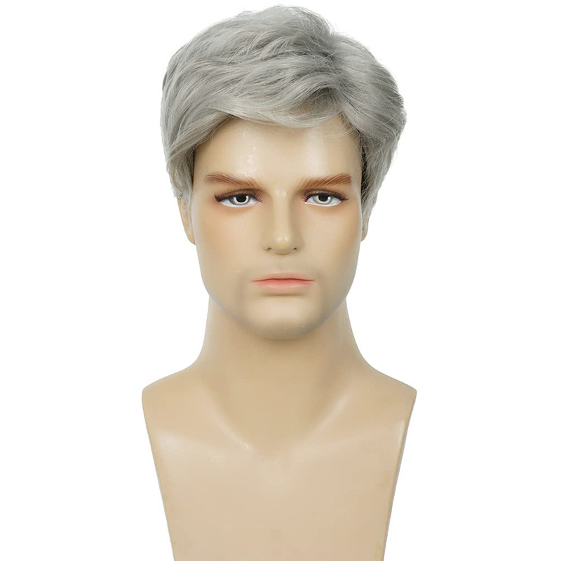 Foreign Trade European and American Men's Wig Handsome Fluffy Short Hair Grandma Grey Wig Chemical Fiber Headgear Man wigs