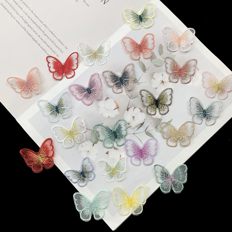 Embroidered Butterfly Cloth Stickers Color Organza Clothes Patch Cloth Stickers DIY Handmade Garment Accessories Decorative Stickers Spot