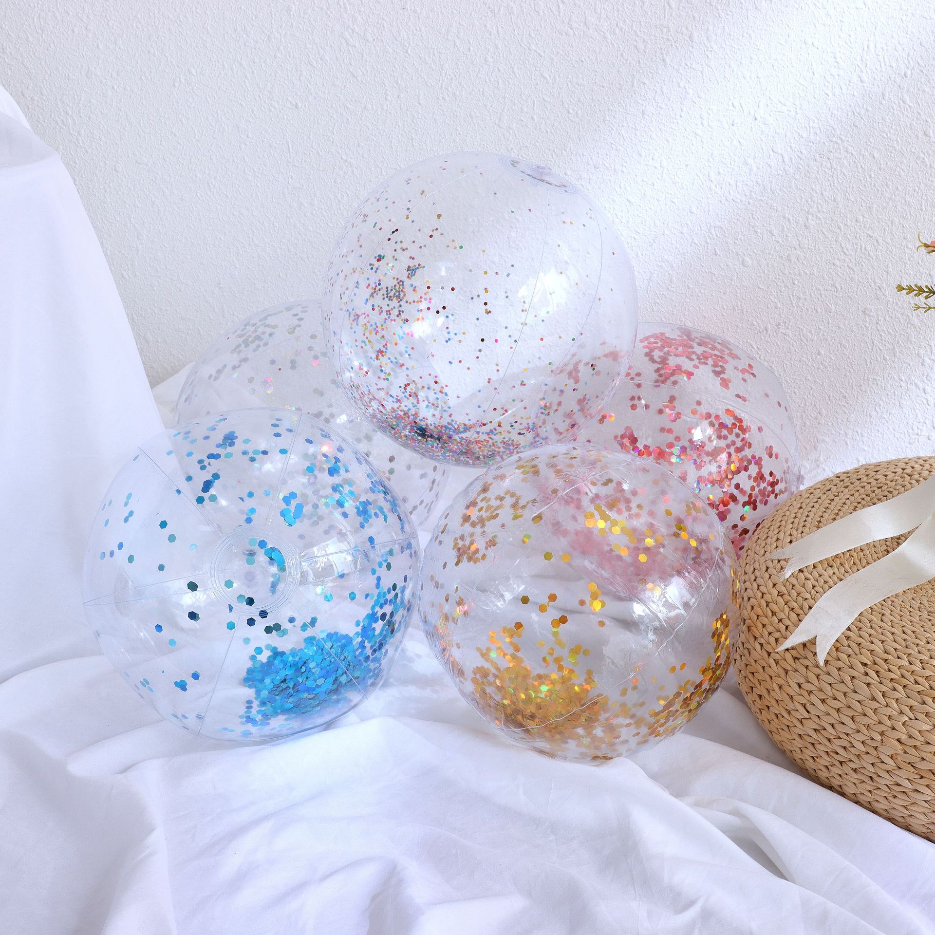Spot supply ins Net red photo props inflatable sequins beach ball transparent PVC ball water toys