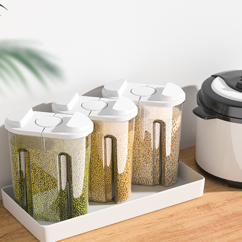 Japanese-style kitchen transparent rice bucket household large capacity grain sealed double-card buckle insect-proof multi-purpose storage jar