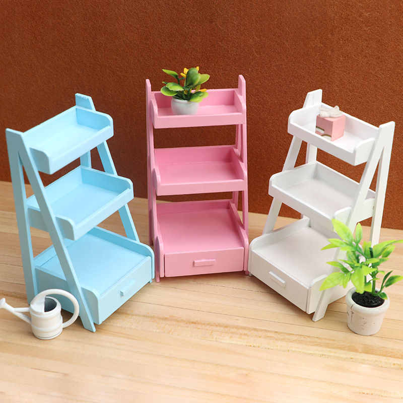 1:12 doll house dollhouse mini furniture model micro scene three layer shelf miniature drawer flower rack