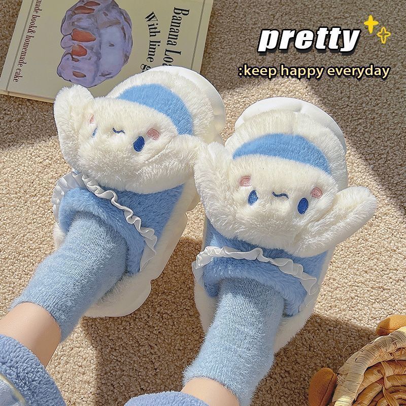 Cartoon cotton slippers for women winter 2023 New Internet celebrity plush home indoor non-slip thick bottom woolen slippers for men winter