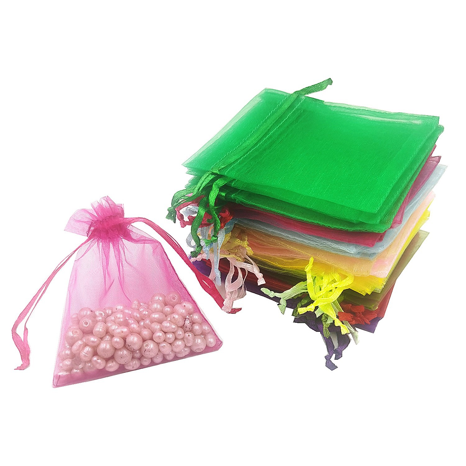 in stock wholesale plain organza bag drawstring girdle gift bag jewelry candy packaging bag transparent mesh bag